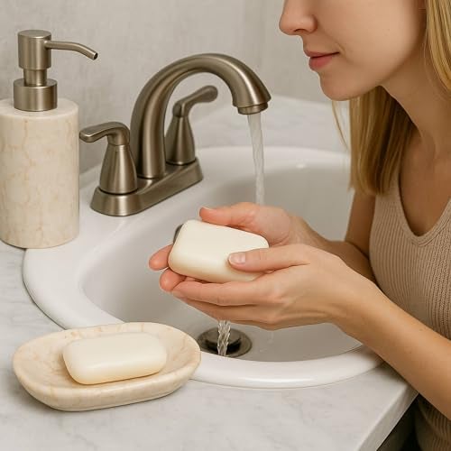 Creative Home Natural Champagne Marble Bar Soap Dish Soap Tray Holder Accessories Tray for Bathroom Vanity Countertop Kitchen Sink, 3.8" x 5.8" x 0.9" H, Beige - Image 4