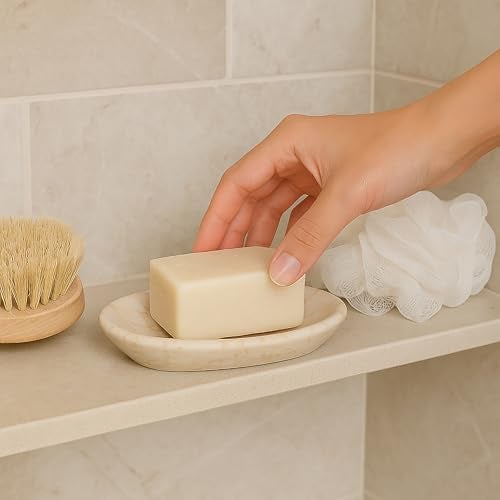 Creative Home Natural Champagne Marble Bar Soap Dish Soap Tray Holder Accessories Tray for Bathroom Vanity Countertop Kitchen Sink, 3.8" x 5.8" x 0.9" H, Beige - Image 3