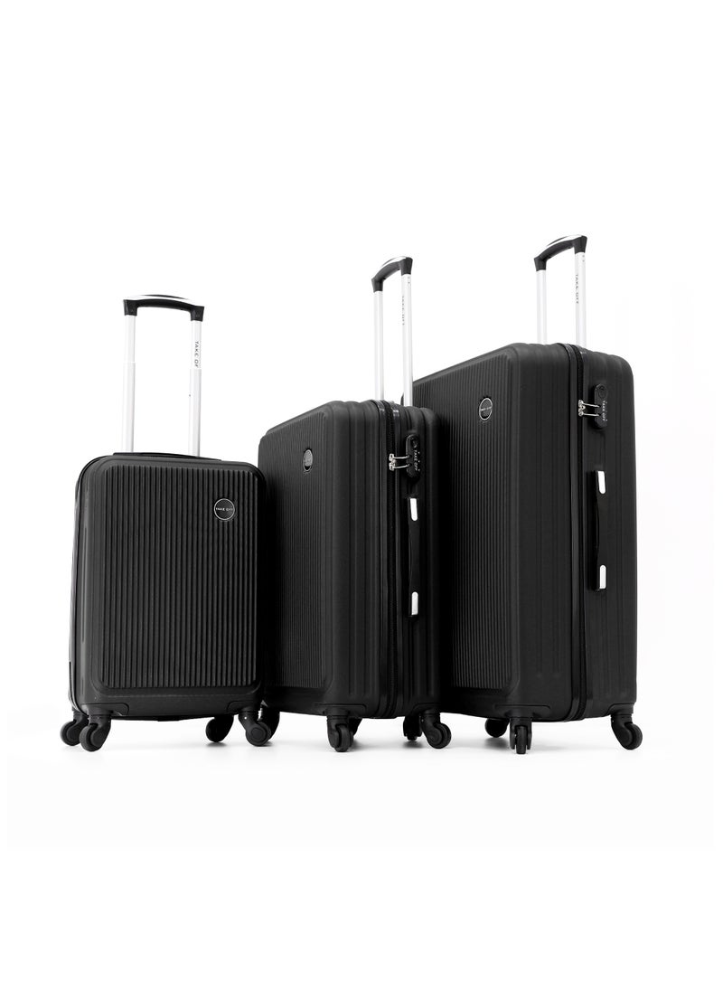 TAKEOFF TAKEOFF Hardside Luggage Trolley Bag 3 Pieces set,Black (S-20,M-24,L-28 Inch)  - Image 1