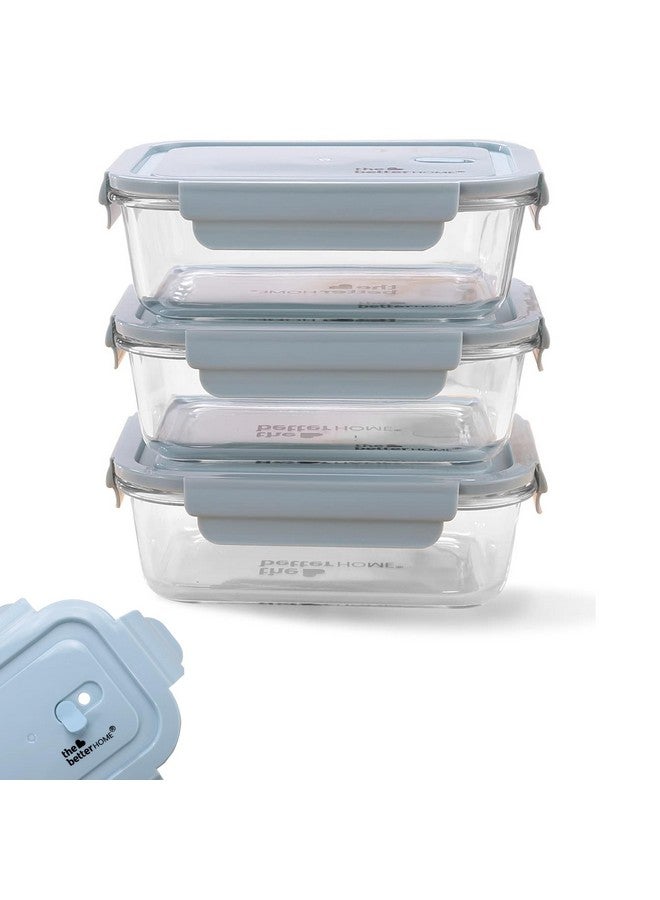 The Better Home مجموعة صناديق غداء من زجاج البورسليكات من ذا بيتر هوم 3 قطع (1040 مل لكل منها) مع فتحة تهوية | صندوق تيفين للمكتب | صندوق غداء للنساء والأطفال في المدرسة | صناديق غداء آمنة في الميكروويف ومضادة للتسرب ومحكمة الإغلاق (أزرق) - Image 1
