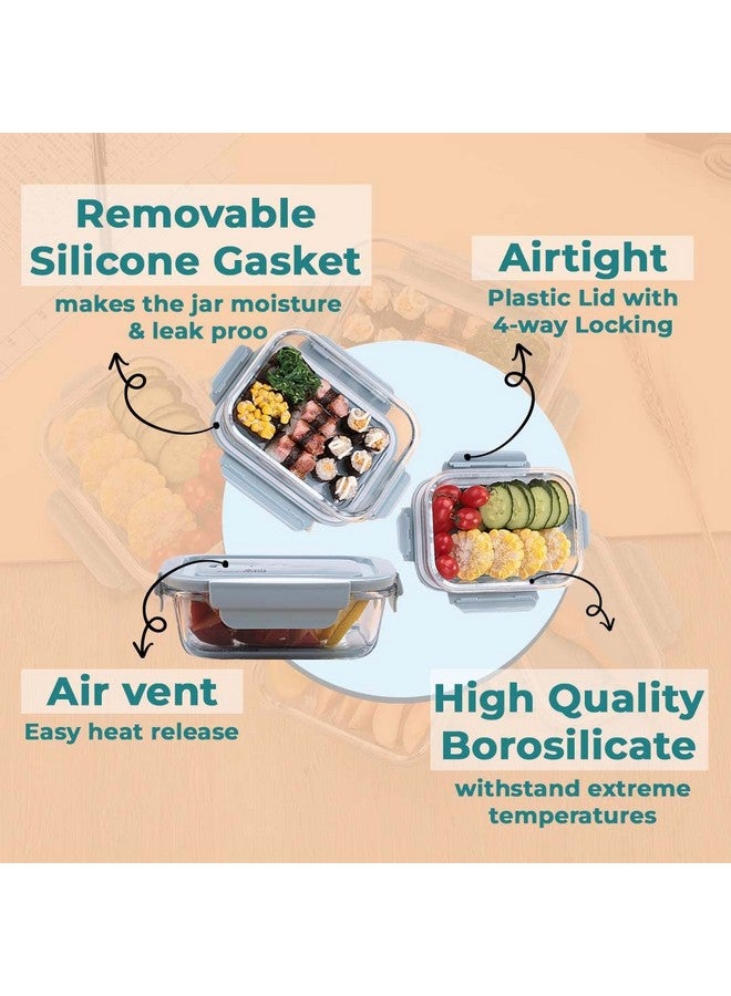 The Better Home مجموعة صناديق غداء من زجاج البورسليكات من ذا بيتر هوم 3 قطع (1040 مل لكل منها) مع فتحة تهوية | صندوق تيفين للمكتب | صندوق غداء للنساء والأطفال في المدرسة | صناديق غداء آمنة في الميكروويف ومضادة للتسرب ومحكمة الإغلاق (أزرق) - Image 2