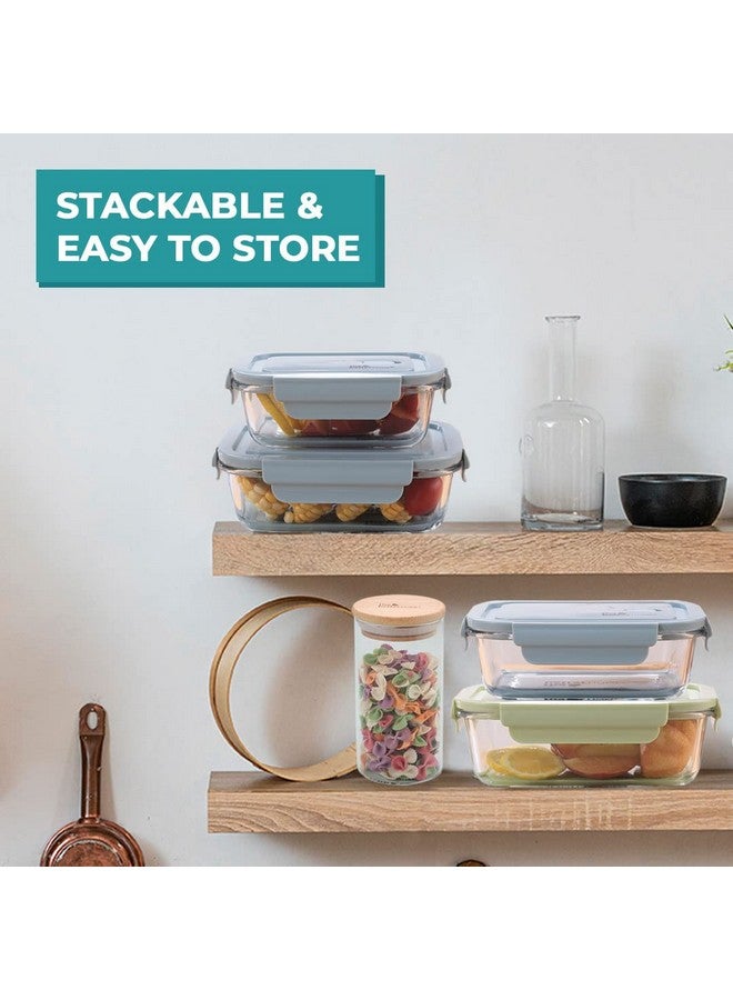 The Better Home مجموعة صناديق غداء من زجاج البورسليكات من ذا بيتر هوم 3 قطع (1040 مل لكل منها) مع فتحة تهوية | صندوق تيفين للمكتب | صندوق غداء للنساء والأطفال في المدرسة | صناديق غداء آمنة في الميكروويف ومضادة للتسرب ومحكمة الإغلاق (أزرق) - Image 5