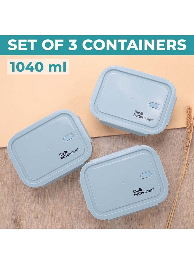 The Better Home مجموعة صناديق غداء من زجاج البورسليكات من ذا بيتر هوم 3 قطع (1040 مل لكل منها) مع فتحة تهوية | صندوق تيفين للمكتب | صندوق غداء للنساء والأطفال في المدرسة | صناديق غداء آمنة في الميكروويف ومضادة للتسرب ومحكمة الإغلاق (أزرق) - Image 3