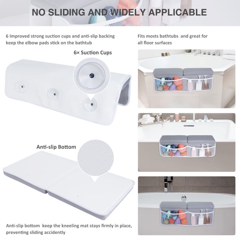 beiens Bath Kneeler and Elbow Rest Pad Set - 1.5'' Comfortable Baby Bath Kneeler Pads, Thick Quick Dry Kneeling Pad Support for Knee& Arm, Large Bathtub Mat with Toy Organizer for Happy Baby Bath Time - Image 3