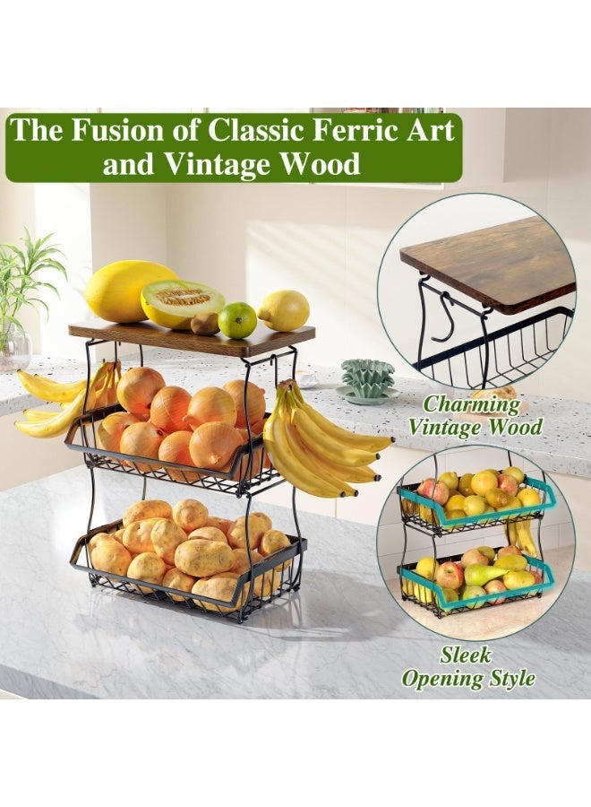 سولاكان منظم سلة فواكه لسطح المطبخ، رف تخزين خضروات وفواكه بثلاث طبقات، حامل تخزين متعدد الاستخدامات لسطح العمل - Image 4