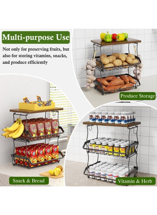 سولاكان منظم سلة فواكه لسطح المطبخ، رف تخزين خضروات وفواكه بثلاث طبقات، حامل تخزين متعدد الاستخدامات لسطح العمل - Image 5