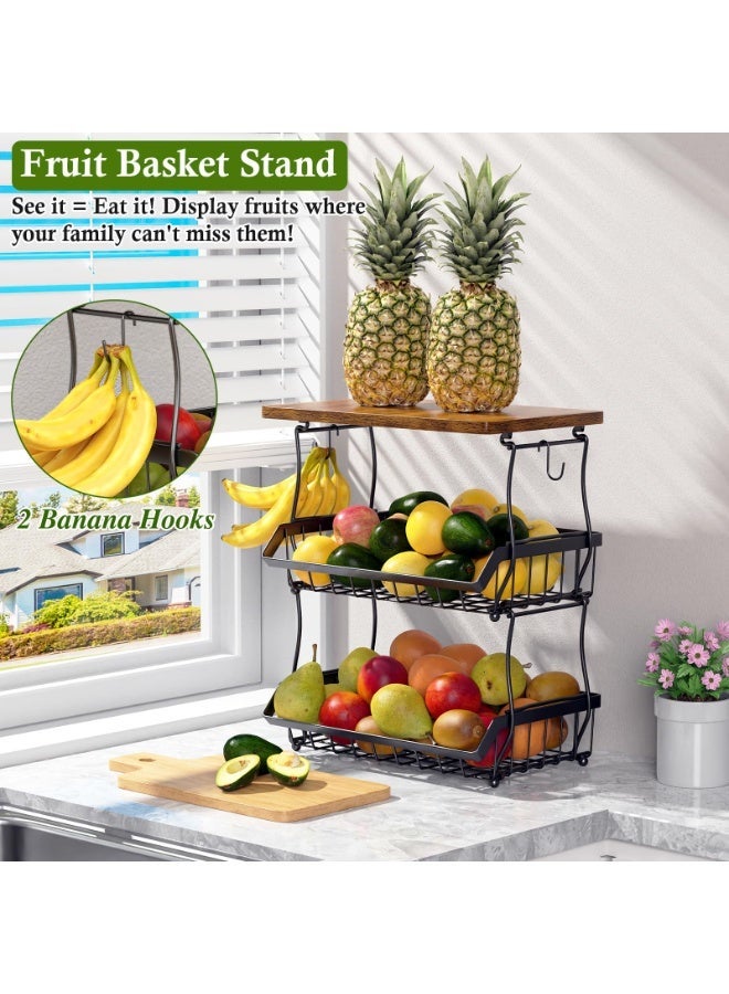 سولاكان منظم سلة فواكه لسطح المطبخ، رف تخزين خضروات وفواكه بثلاث طبقات، حامل تخزين متعدد الاستخدامات لسطح العمل - Image 3