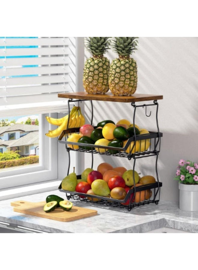 سولاكان منظم سلة فواكه لسطح المطبخ، رف تخزين خضروات وفواكه بثلاث طبقات، حامل تخزين متعدد الاستخدامات لسطح العمل - Image 1