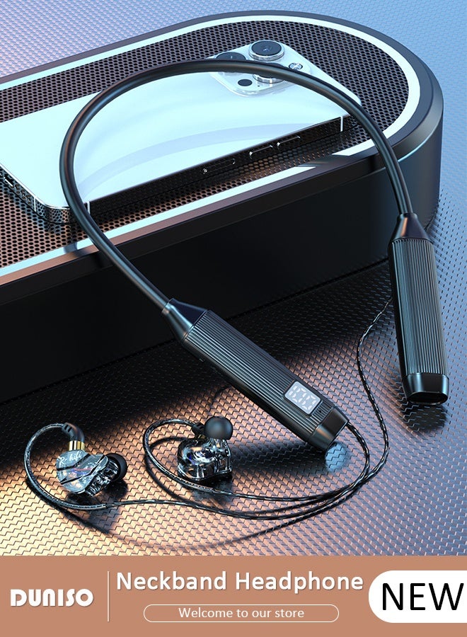 Neckband Bluetooth Headphones In Ear Wireless Earbuds in-Ear Noise Cancelling HiFi Stereo Clear Headsets Anti-Slip Lightweight Design Comfort Bluetooth Neckband Earphone for Running, Training and Gym