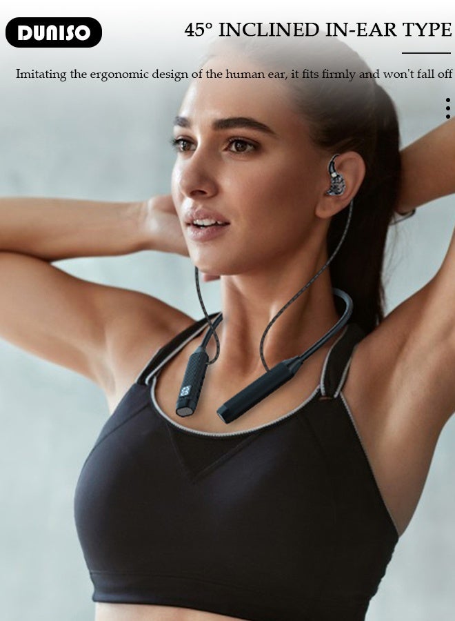 DUNISO Neckband Bluetooth Headphones In Ear Wireless Earbuds in-Ear Noise Cancelling HiFi Stereo Clear Headsets Anti-Slip Lightweight Design Comfort Bluetooth Neckband Earphone for Running, Training and Gym  - Image 5