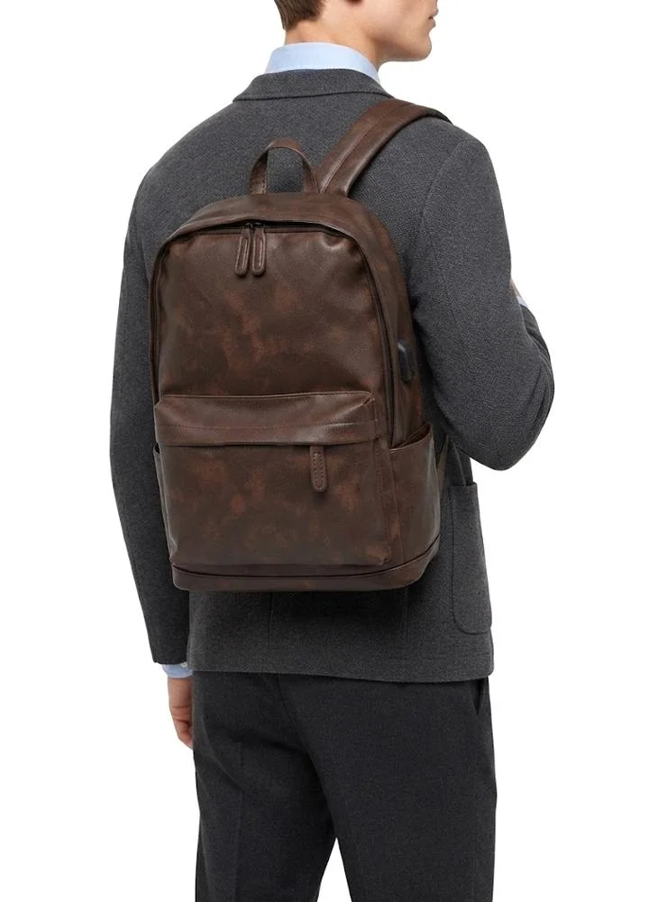Viny Brown Viny Men's Vintage Leather Backpack – Classic PU Leather Bag with Front Pocket – Fits 13-inch Laptop – College, Office & Travel – Brown, Black for Men | Best Price UAE