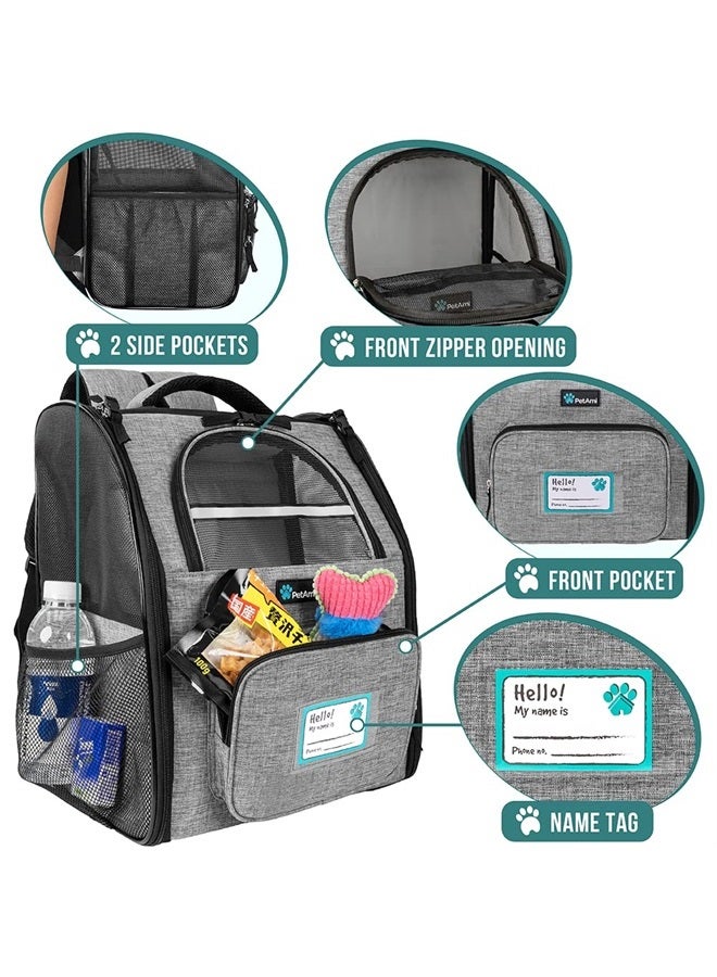 PetAmi حقيبة ظهر فاخرة لحمل الحيوانات الأليفة للقطط والكلاب الصغيرة، الجراء | تصميم جيد التهوية، مدخل من الجهتين، ميزات أمان ودعم ظهر مبطن | للسفر، التنزه، الاستخدام الخارجي (رمادي هيثر)