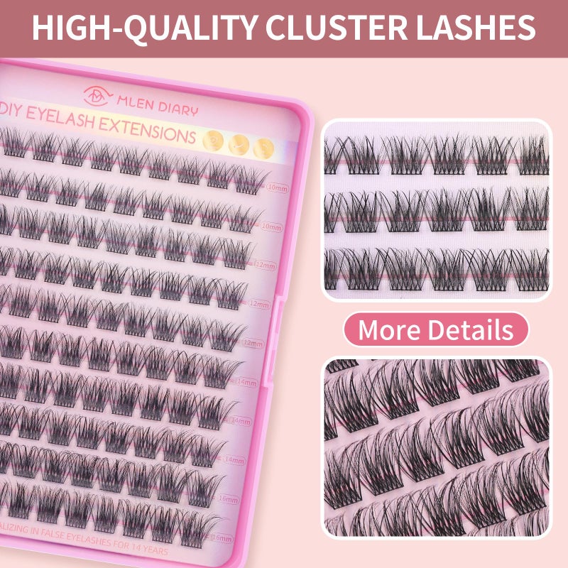 MLEN DIARY Lash Cluster DIY Eyelash Extensions 100 Clusters Lashes 10-16mm D Curl Mega Wispy Volume Individual Lashes Eyelash Clusters Extensions DIY at Home - Image 2