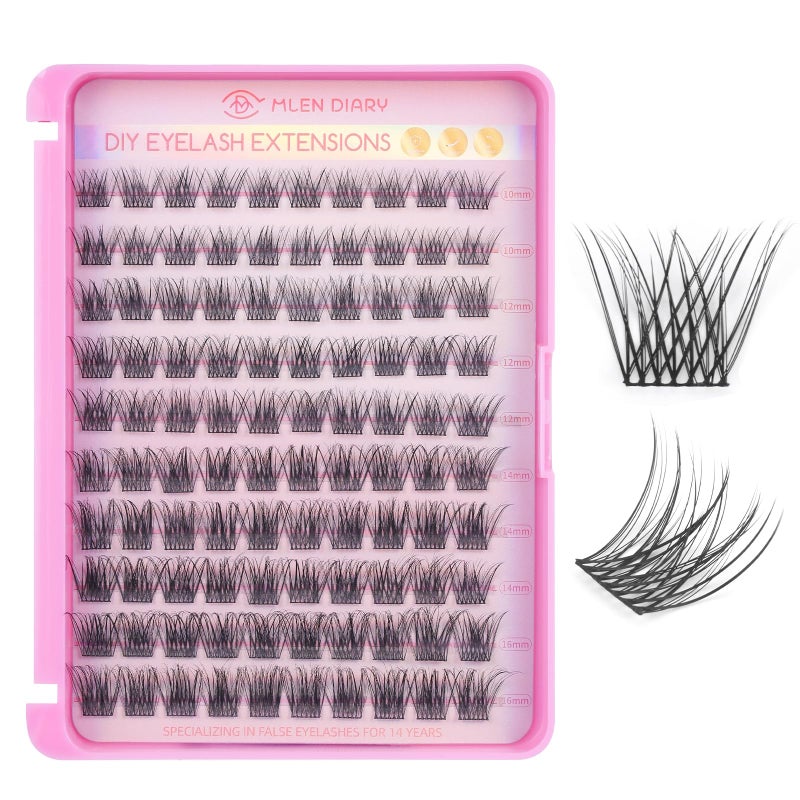 MLEN DIARY Lash Cluster DIY Eyelash Extensions 100 Clusters Lashes 10-16mm D Curl Mega Wispy Volume Individual Lashes Eyelash Clusters Extensions DIY at Home - Image 1