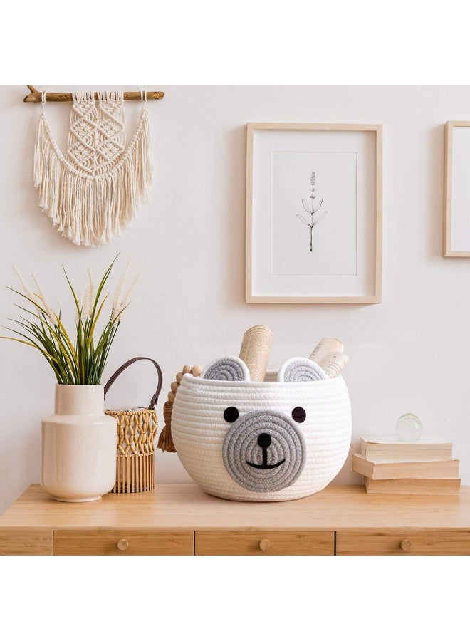 CherryNow Cute Bear Round Basket Cotton Rope Baskets In Living Room Woven Baby Shower Basket Bedroom Storage Bakset For Children Corner Plant Basket Indoor White 10.5"D X 8.5"H - Image 3