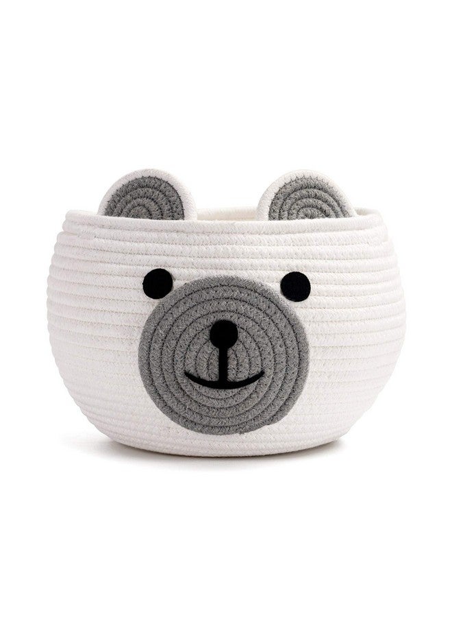 CherryNow Cute Bear Round Basket Cotton Rope Baskets In Living Room Woven Baby Shower Basket Bedroom Storage Bakset For Children Corner Plant Basket Indoor White 10.5"D X 8.5"H - Image 2