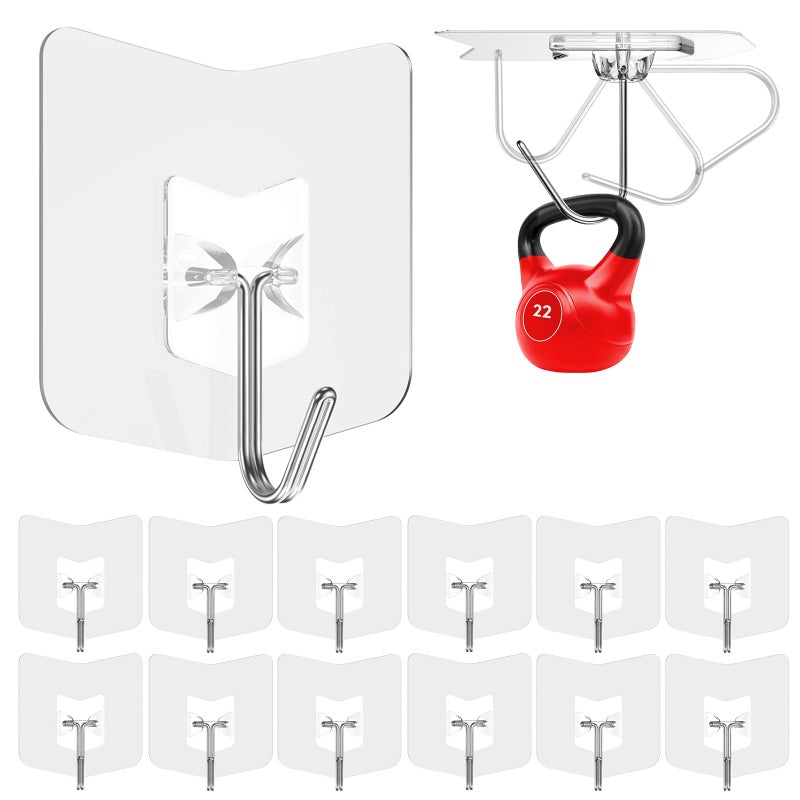 nabreeli Heavy Duty Adhesive Hooks 12 Pack - Holds 15 lbs, No Drill Stick Plastic Hook Hangers for Hanging Towel Shower Bathroom, Kitchen, Cabinet - Strong Wall Hanger for Ornaments, Apartment Bedroom - Image 1