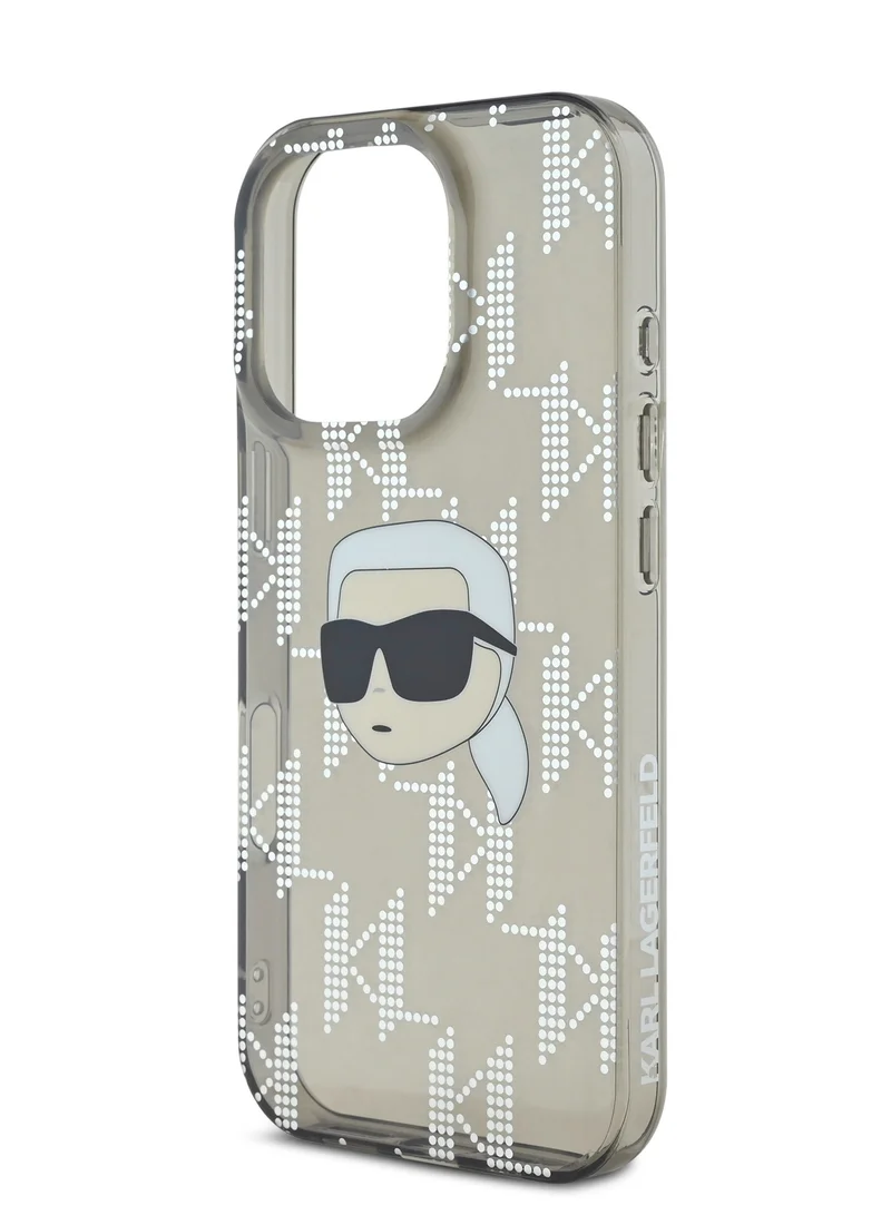 Karl Lagerfeld iPhone 16 Pro Max Case IML Hard Cover with Electroplated Karl Head & Monogram Design/ Drop protection / Slim Profile / Easy Snap-On / Comfortable Grip-Black