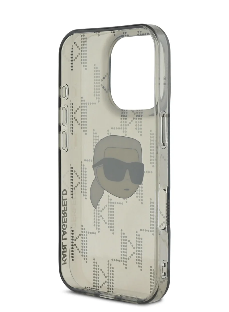 Karl Lagerfeld iPhone 16 Pro Max Case IML Hard Cover with Electroplated Karl Head & Monogram Design/ Drop protection / Slim Profile / Easy Snap-On / Comfortable Grip-Black