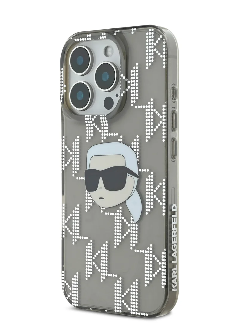 Karl Lagerfeld iPhone 16 Pro Max Case IML Hard Cover with Electroplated Karl Head & Monogram Design/ Drop protection / Slim Profile / Easy Snap-On / Comfortable Grip-Black