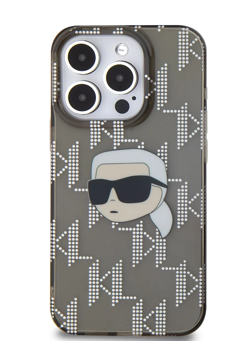 Karl Lagerfeld iPhone 16 Pro Max Case IML Hard Cover with Electroplated Karl Head & Monogram Design/ Drop protection / Slim Profile / Easy Snap-On / Comfortable Grip-Black