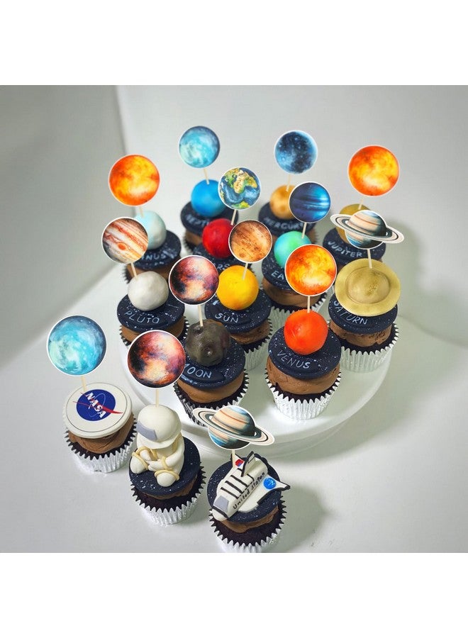 Ephlyn 36Pcs Outer Space Cupcake Toppers Planet Rocket Spaceship Trip to the Moon Star Cupcake Picks Solar System Galaxy Universe Planets Birthday Cupcake Decorations Party Supplies - Image 4