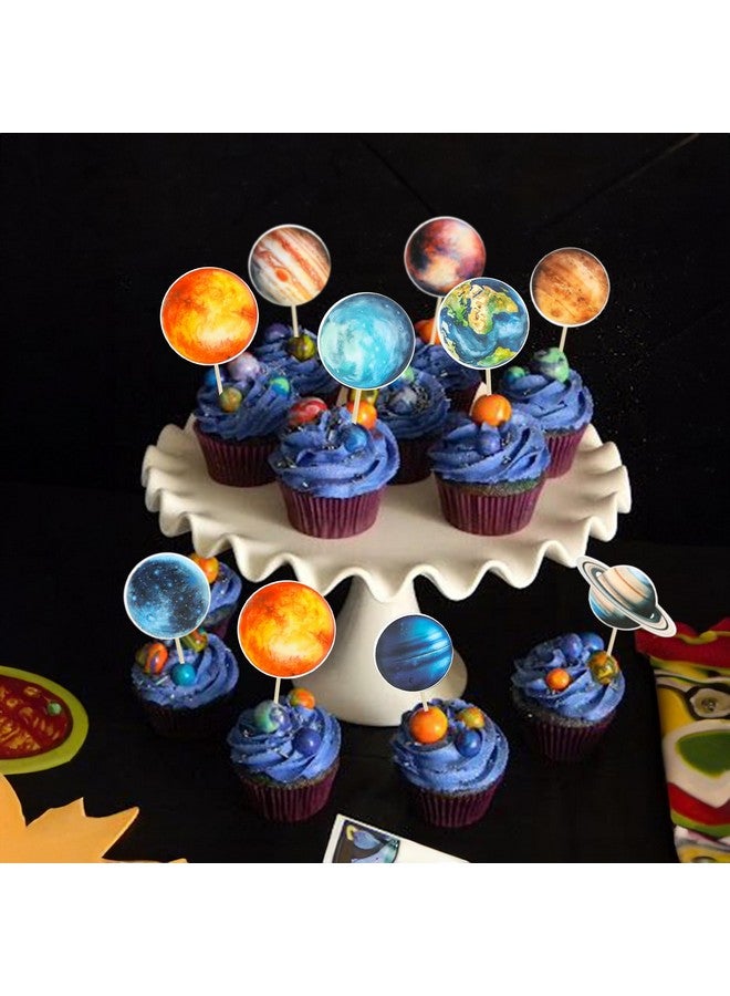 Ephlyn 36Pcs Outer Space Cupcake Toppers Planet Rocket Spaceship Trip to the Moon Star Cupcake Picks Solar System Galaxy Universe Planets Birthday Cupcake Decorations Party Supplies - Image 5