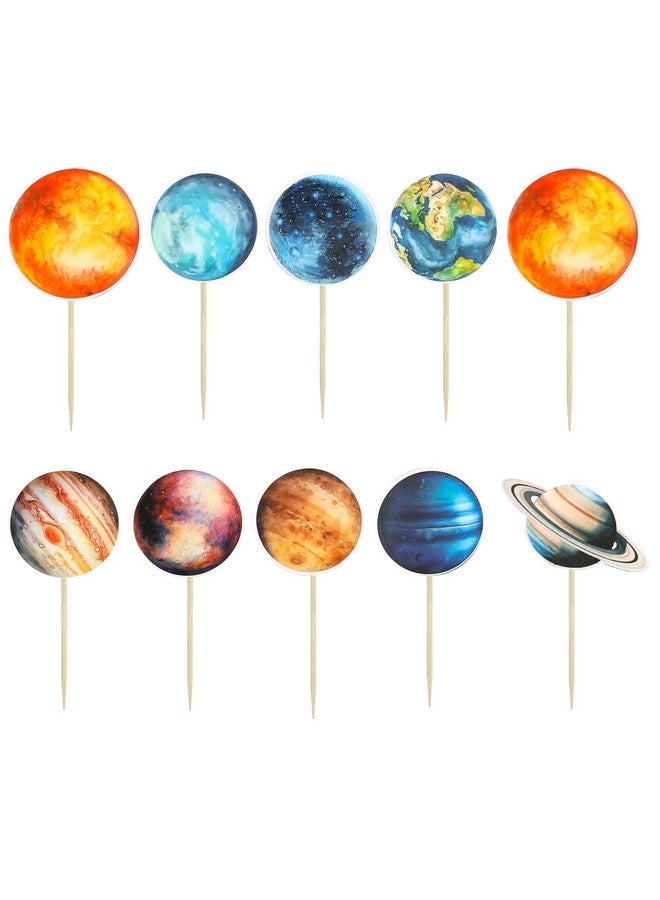 Ephlyn 36Pcs Outer Space Cupcake Toppers Planet Rocket Spaceship Trip to the Moon Star Cupcake Picks Solar System Galaxy Universe Planets Birthday Cupcake Decorations Party Supplies - Image 3