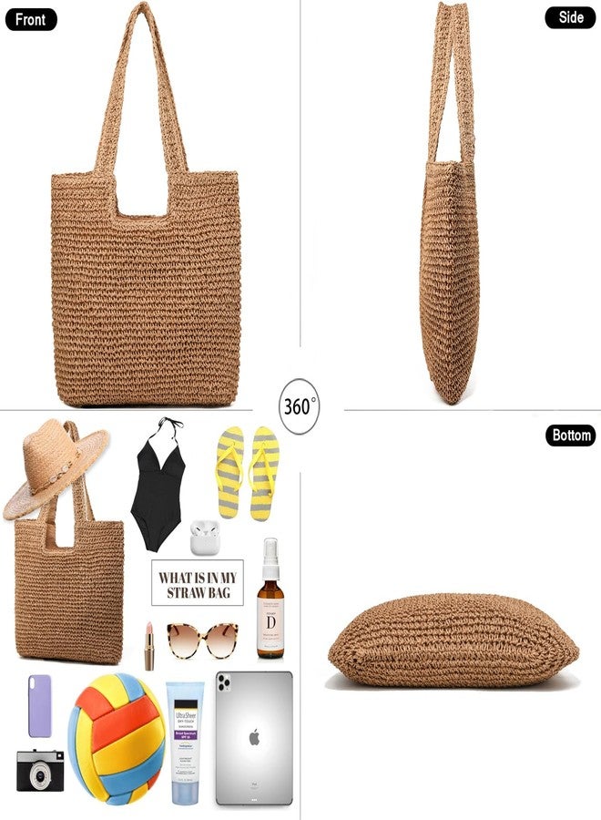 YAVCOOL Straw Beach Bags for Women Straw Woven Beach Tote Bag Casual Boho Large Shoulder Handbags Purse for Vacation Holiday Picnic - Image 3
