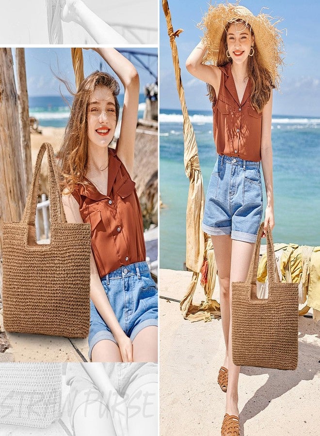 YAVCOOL Straw Beach Bags for Women Straw Woven Beach Tote Bag Casual Boho Large Shoulder Handbags Purse for Vacation Holiday Picnic - Image 2