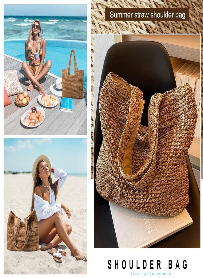YAVCOOL Straw Beach Bags for Women Straw Woven Beach Tote Bag Casual Boho Large Shoulder Handbags Purse for Vacation Holiday Picnic - Image 5