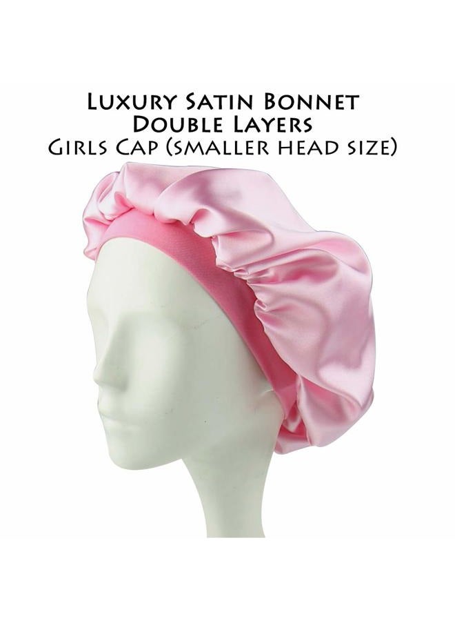 Alnorm Sleep Cap for Kids Satin Hair Scarf Girls Night Head Wrap Floral Silk Nightcap Light Pink - Image 2