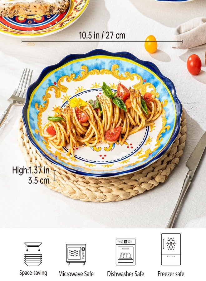 UNICASA Ceramic Dinner Plate Set of 4, 10.5 Inch Porcelain Pasta Plates Set– Serving Dishes for Salad, Steak, Colorful Boho Decoration, Microwave & Dishwasher Safe - Image 2