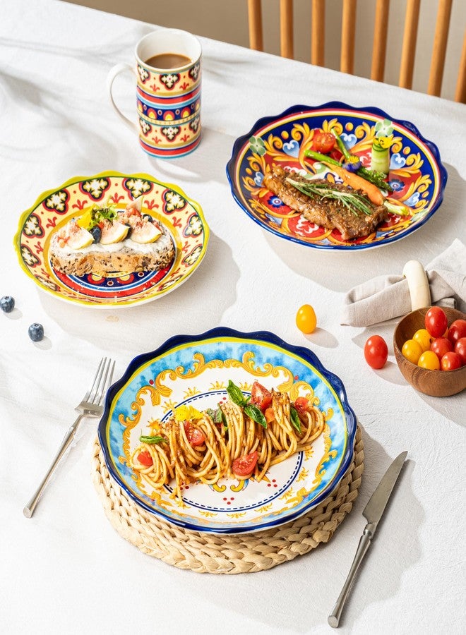 UNICASA Ceramic Dinner Plate Set of 4, 10.5 Inch Porcelain Pasta Plates Set– Serving Dishes for Salad, Steak, Colorful Boho Decoration, Microwave & Dishwasher Safe - Image 3