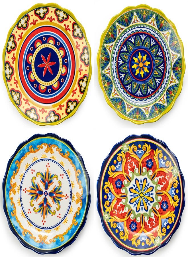 UNICASA Ceramic Dinner Plate Set of 4, 10.5 Inch Porcelain Pasta Plates Set– Serving Dishes for Salad, Steak, Colorful Boho Decoration, Microwave & Dishwasher Safe - Image 1