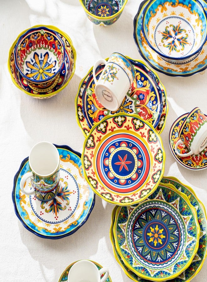 UNICASA Ceramic Dinner Plate Set of 4, 10.5 Inch Porcelain Pasta Plates Set– Serving Dishes for Salad, Steak, Colorful Boho Decoration, Microwave & Dishwasher Safe - Image 5