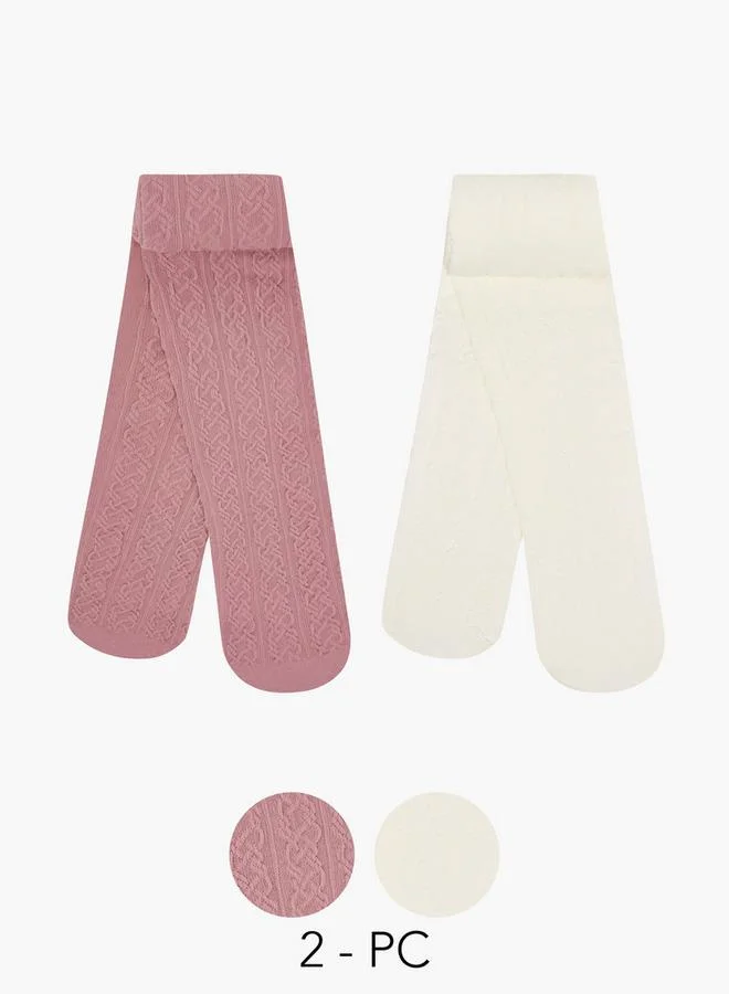Flora Bella By Shoexpress Textured Tights with Elasticated Waistband - Set of 2