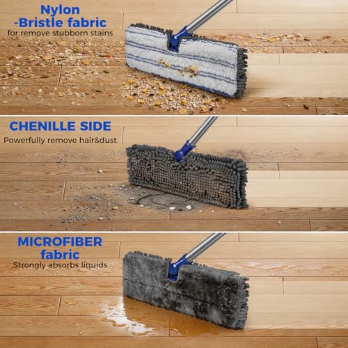 Masthome Microfiber Mops for Floor Cleaning,Dust Mop with 4 Reusable Pads,Flat Flip Mops for Wet & Dry Use,Professional Microfiber Mop for Hardwood, Laminate,Tile Floor Cleaning-1 Scraper - Image 4