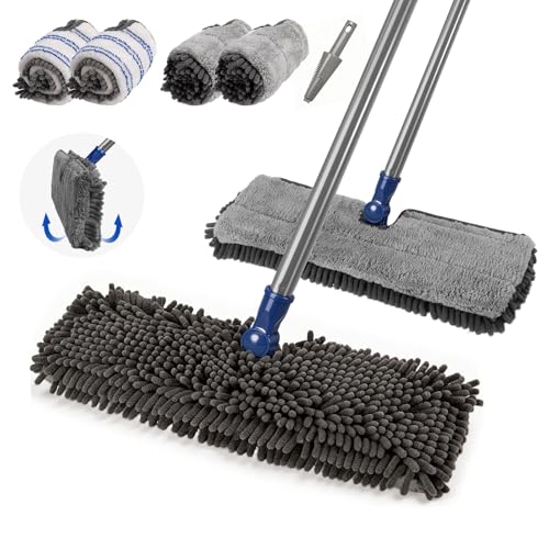 Masthome Microfiber Mops for Floor Cleaning,Dust Mop with 4 Reusable Pads,Flat Flip Mops for Wet & Dry Use,Professional Microfiber Mop for Hardwood, Laminate,Tile Floor Cleaning-1 Scraper - Image 1