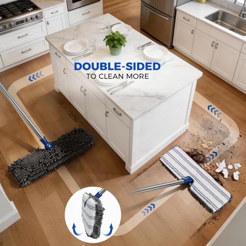 Masthome Microfiber Mops for Floor Cleaning,Dust Mop with 4 Reusable Pads,Flat Flip Mops for Wet & Dry Use,Professional Microfiber Mop for Hardwood, Laminate,Tile Floor Cleaning-1 Scraper - Image 2