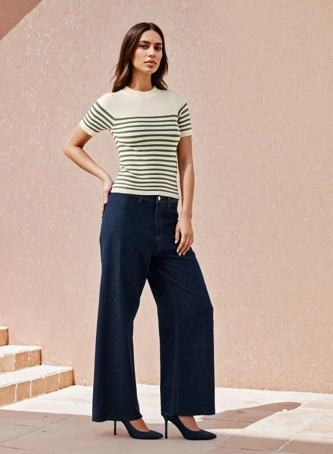 سبلاش فيڤ Striped Knit Top with Short Sleeves