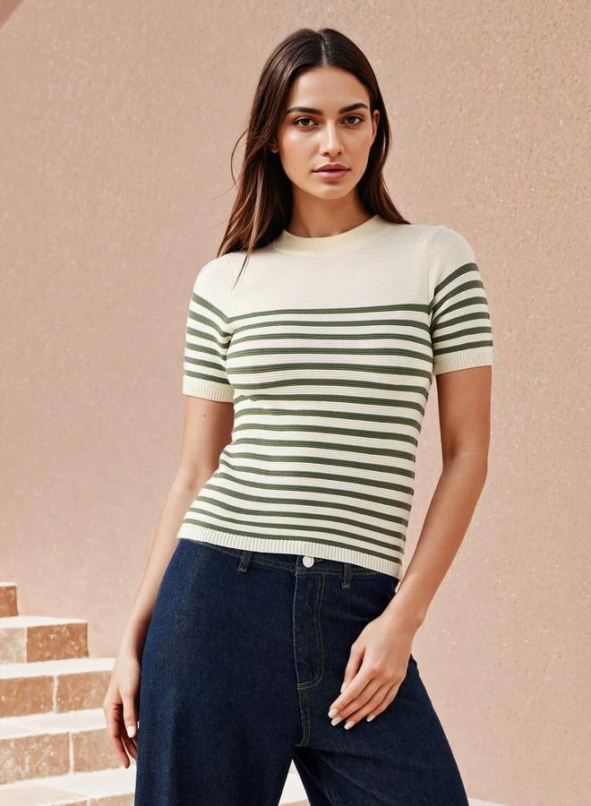 سبلاش فيڤ Striped Knit Top with Short Sleeves