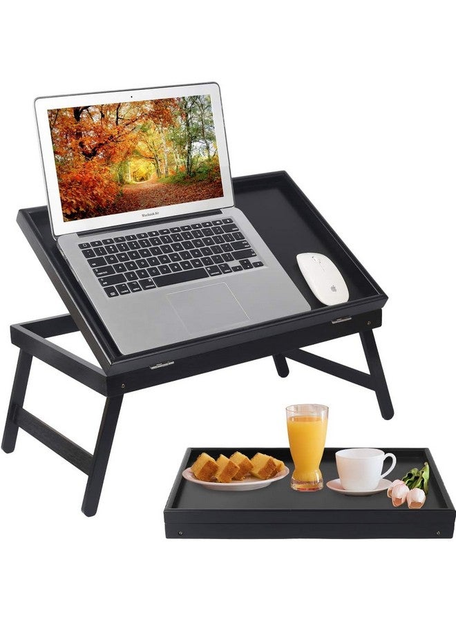 Artmeer Lap Desks Bed Table Laptop Breakfast Tray with Folding Legs Kitchen Serving Tray for Notebook Computer Bed Platters TV Table Desk Snack Tray (Black)  - Image 1