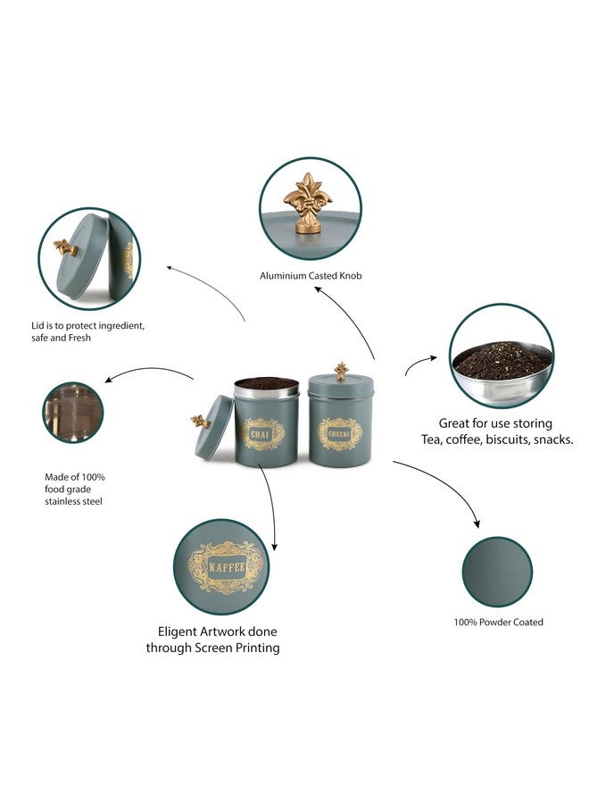 Elan Stainless Steel Round Chai Cheeni Canisters(Set of 2, 500 ml) (Moss Green) - Image 4