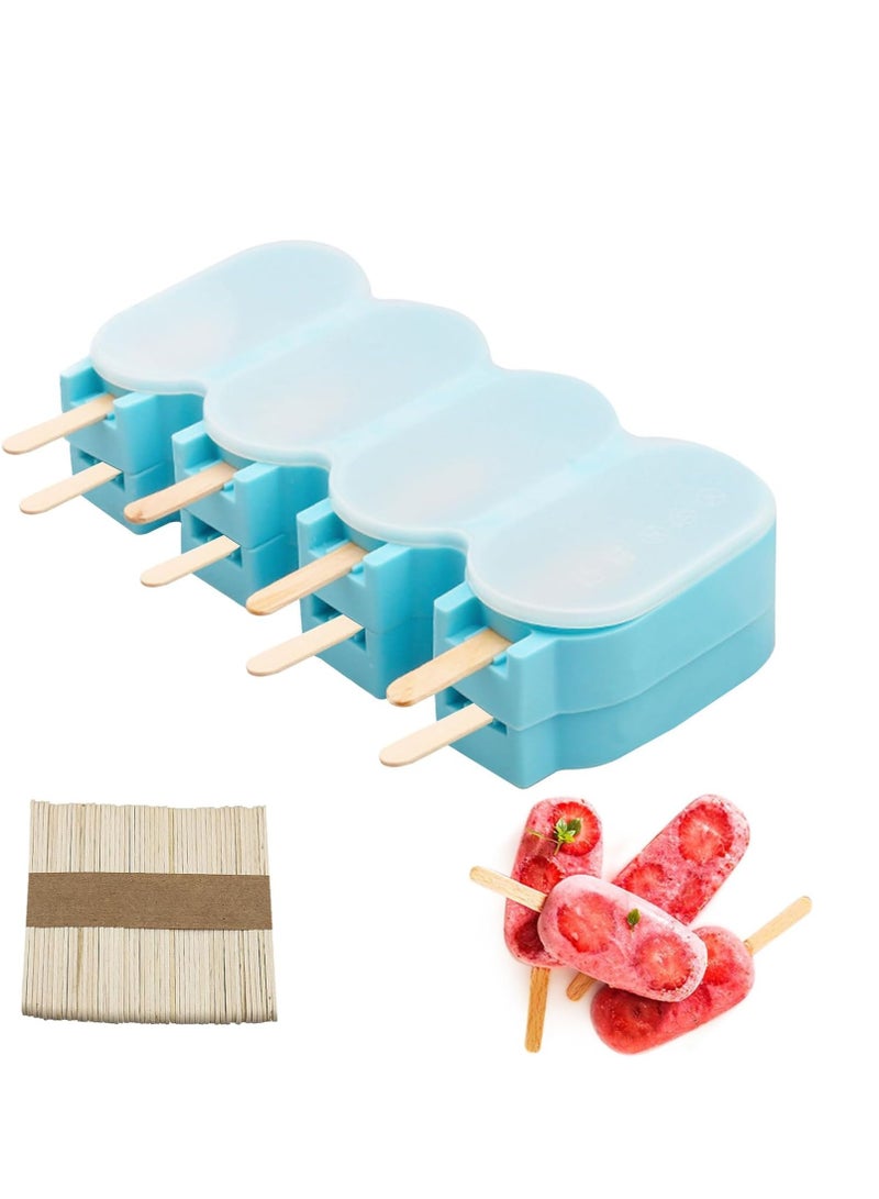 Popsicle Silicone Molds with Cover, Reusable Homemade Ice Cream Silicone Molds Set, 8 cavity Oval Cake Pop Mold with 50 Wooden Sticks for Treats - Image 1