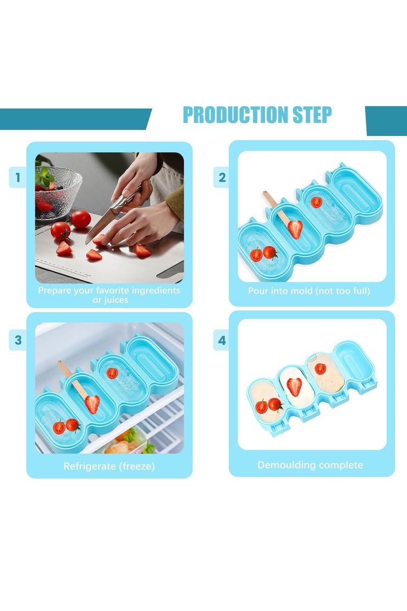 Popsicle Silicone Molds with Cover, Reusable Homemade Ice Cream Silicone Molds Set, 8 cavity Oval Cake Pop Mold with 50 Wooden Sticks for Treats - Image 5