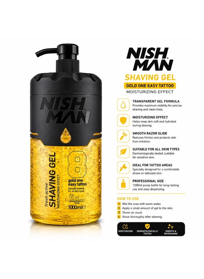NISHMAN professional Shaving Gel No.8 Gold One Easy Tattoo – 1000ml - Image 2