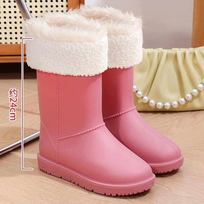 New fashion thickened mid-calf rain boots fleece-lined waterproof womens snow boots non-slip flat warm rain boots womens winter712 snow boots pink velvet cover 712 snow boots pink velvet cover 
