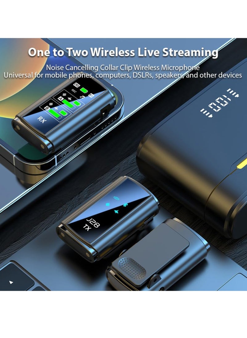 Excefore - Wireless Lavalier Microphone, Dual Clip-on Lapel Mic with Digital Display Charging Case, Plug-and-Play Mini Wireless Microphones with Noise Reduction for Video Recording, Live Streaming, YouTube - Image 1