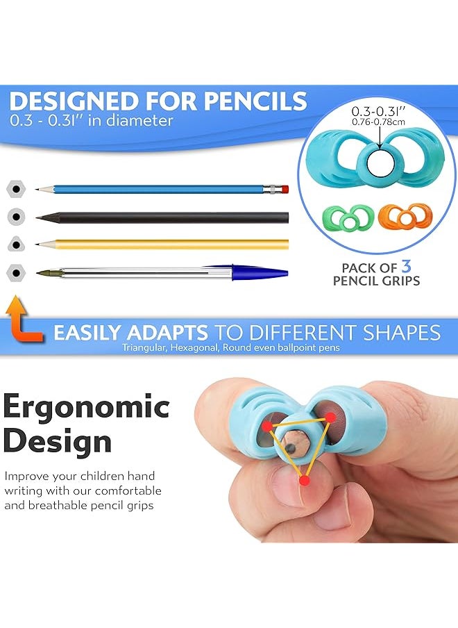 erorex - Pencil Grips For Kids Handwriting Perfect Pencil Holders For Kids Home Schooling And Preschool Writing Tools For Kids Assorted Pen Grips Christmas Gifts Pack Of 3 - Image 1